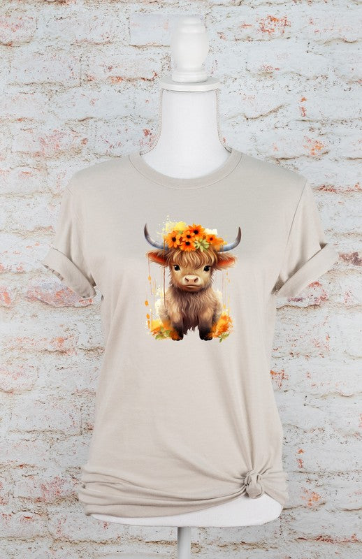 Orange Baby Highland Cow Graphic Tee