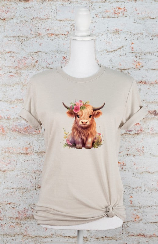 Pink Baby Highland Cow Graphic Tee