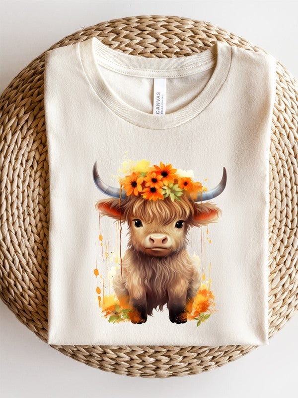 Orange Baby Highland Cow Graphic Tee