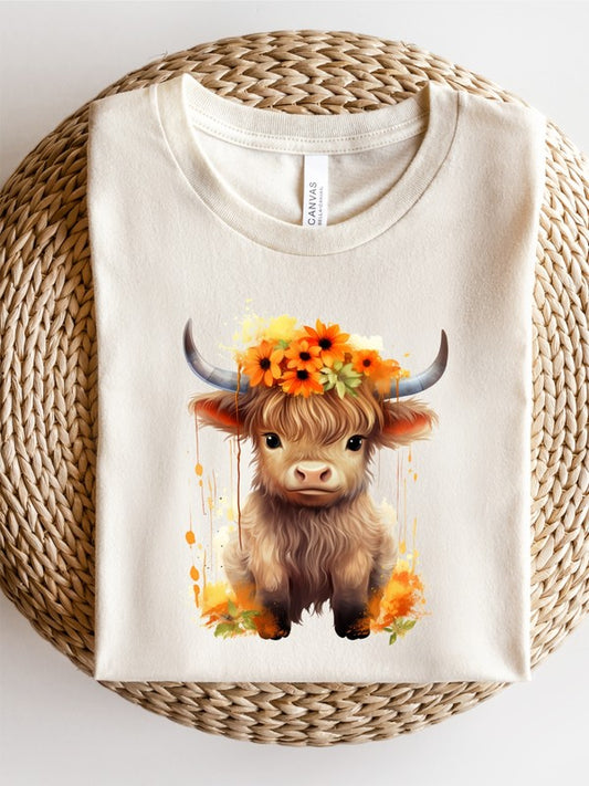 Orange Baby Highland Cow Graphic Tee