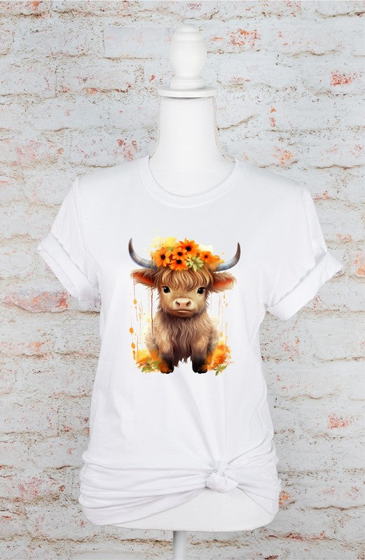 Orange Baby Highland Cow Graphic Tee