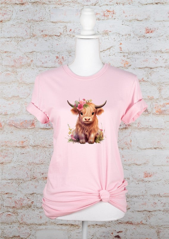Pink Baby Highland Cow Graphic Tee