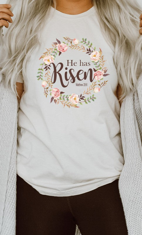 Floral He Has Risen Easter Graphic Tee