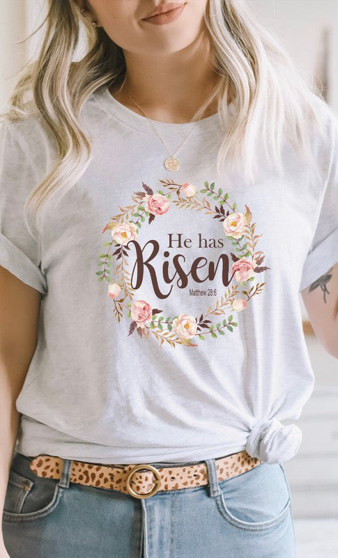 Floral He Has Risen Easter Graphic Tee